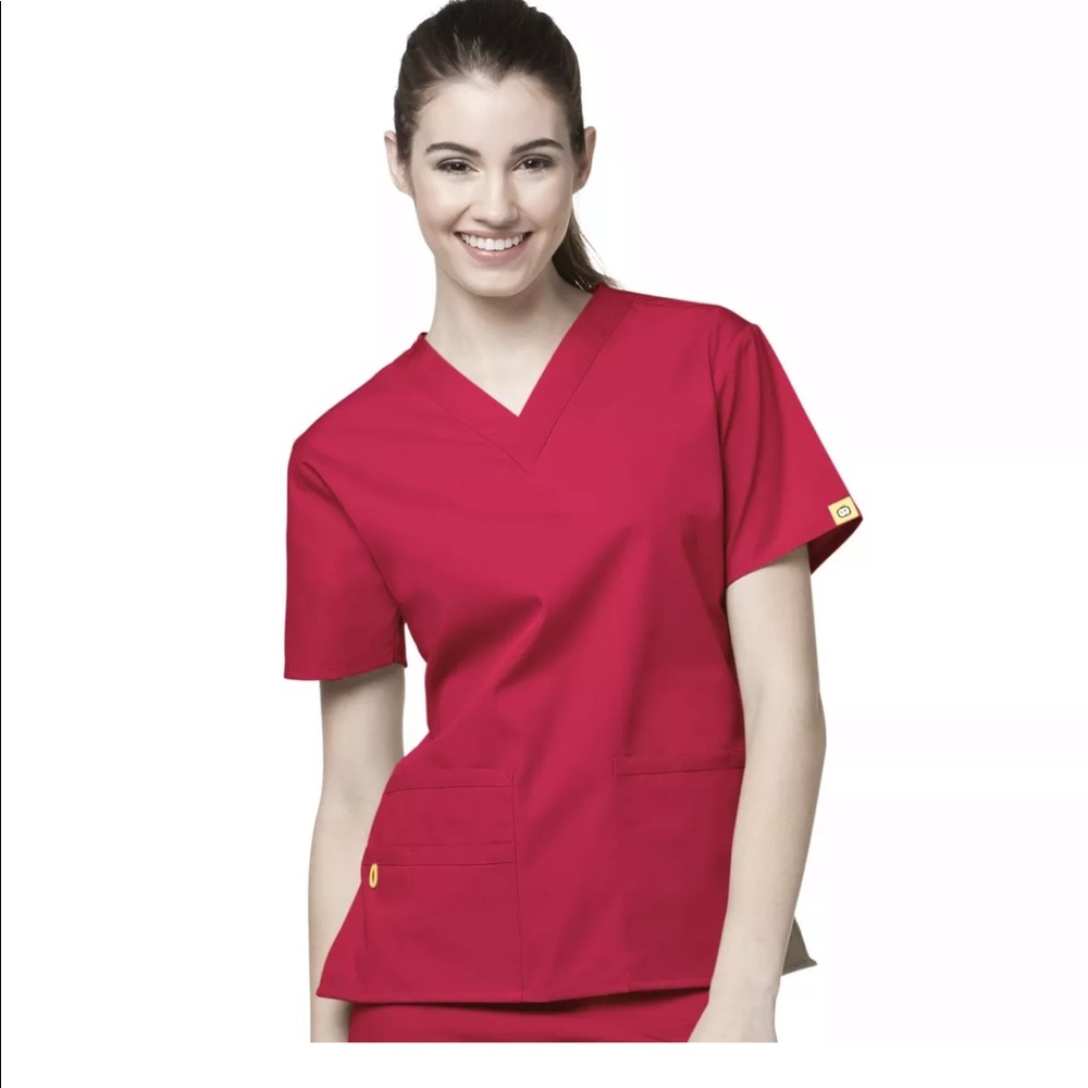 Wonder wink red scrub top pocket Xs